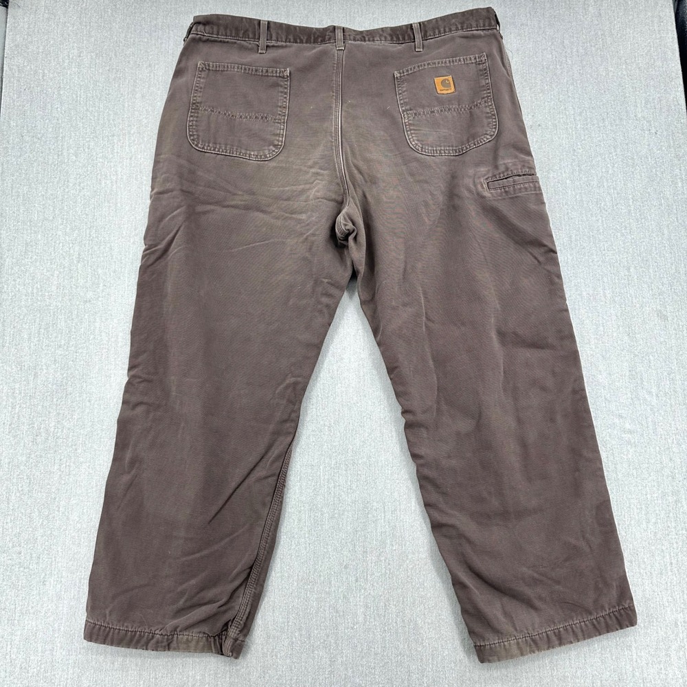 Carhartt Pants Mens 44x30 Brown B176 DKB Dungaree Fit Flannel Lined Work Canvas